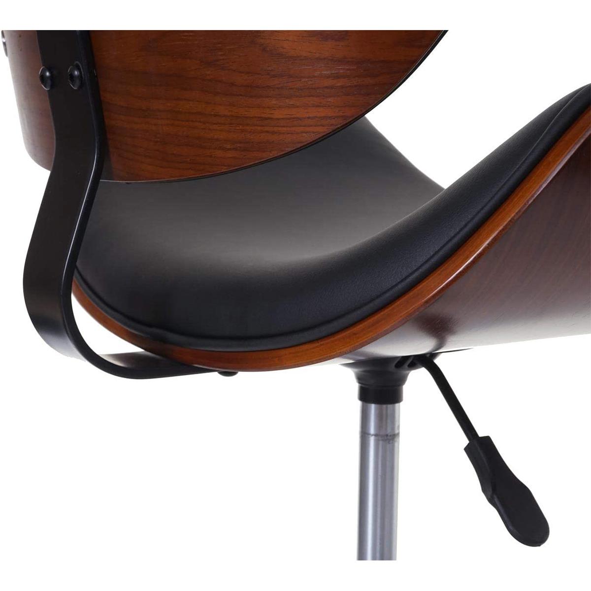 Sedia da ufficio MILLER, Design Elegante, Legno Curvato, Pelle Nera 