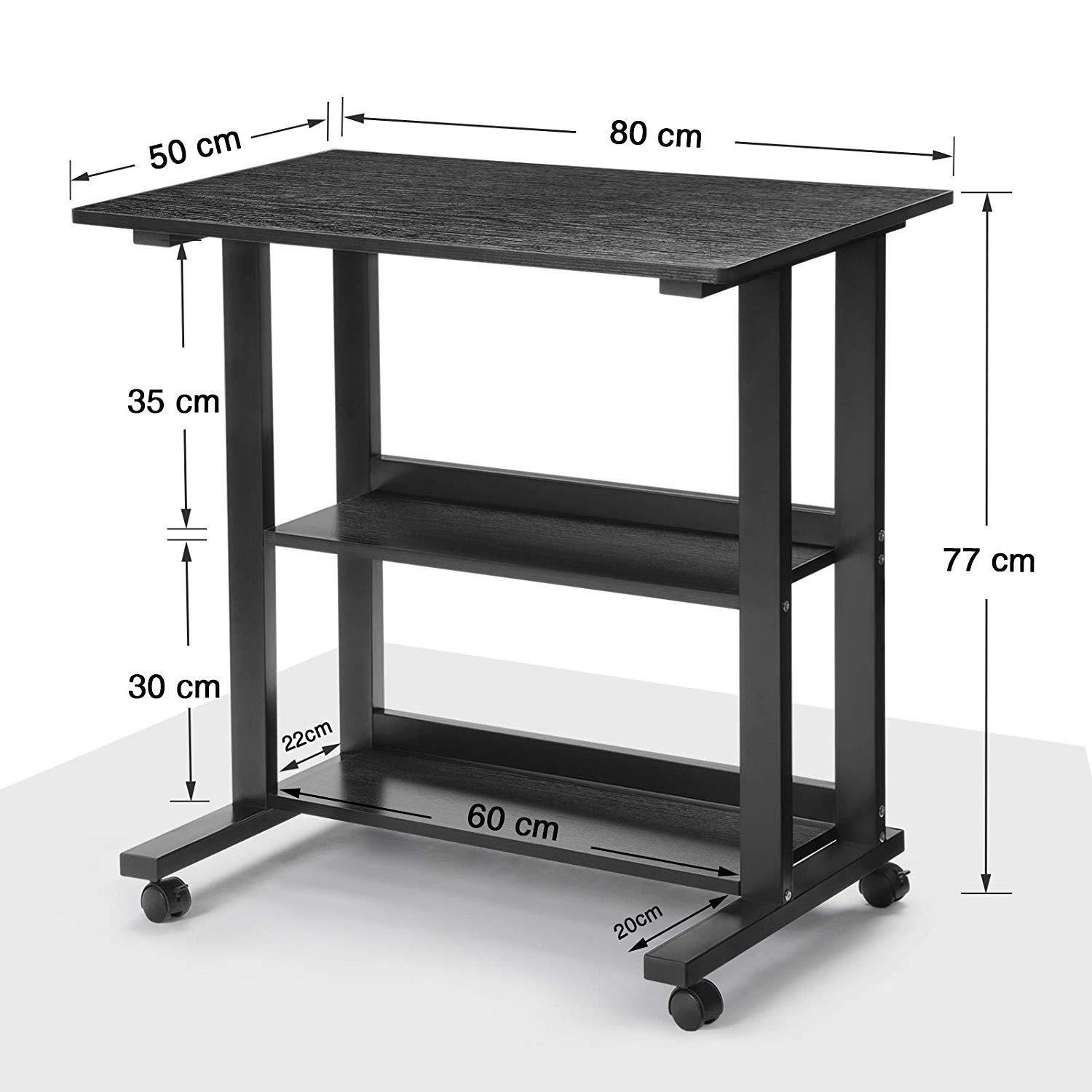 Scrivania in Legno JOEL, con Ruote, 80x50x77 cm, color Nero 